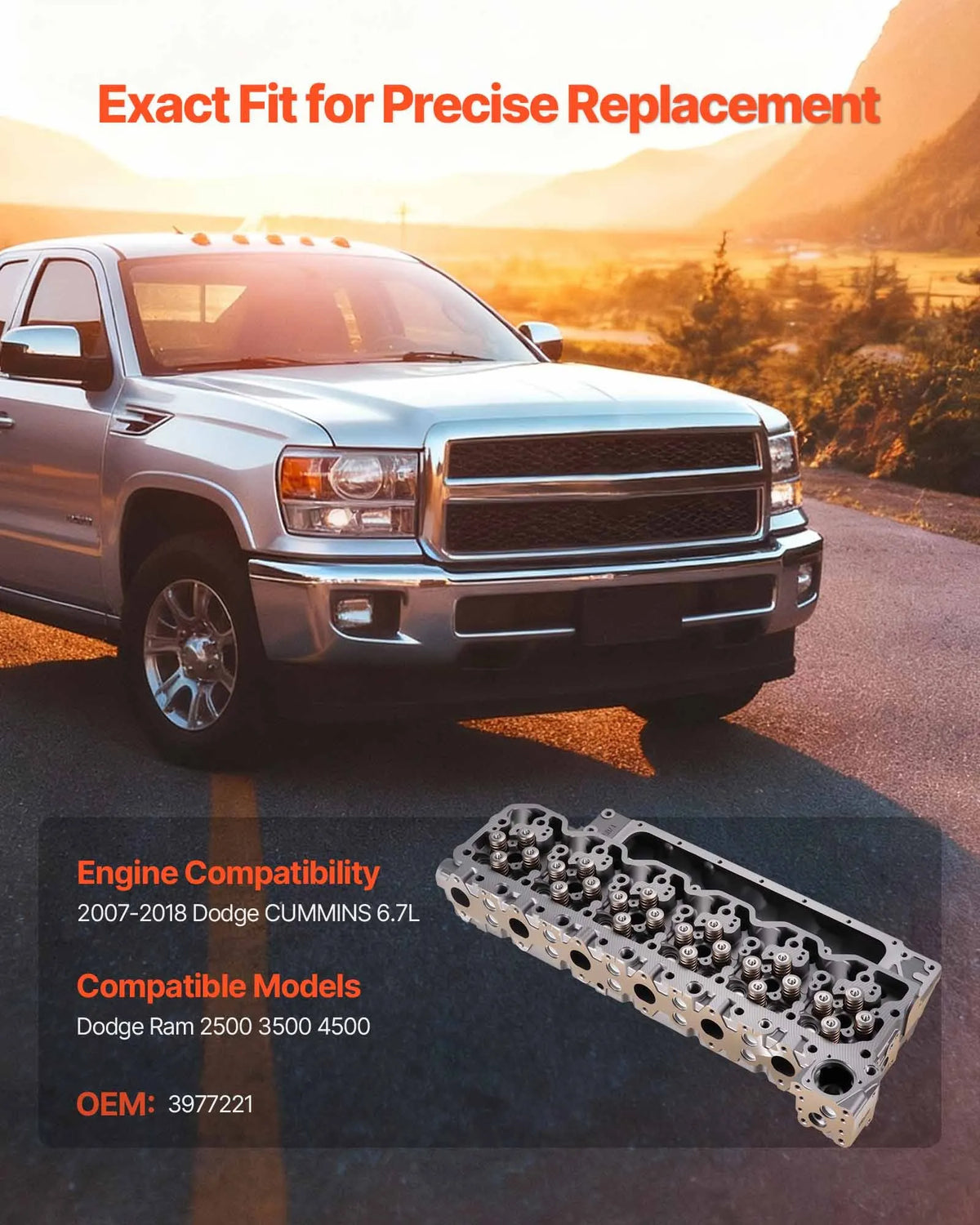 Cylinder Head Assembly, 6.7L Replacement for 2007-2018 Dodge Cummins 6.7L, Compatible with Dodge Ram 2500 3500 4500 Models, Complete Engine Cylinder Head Assembly Replaces 3977221, Cast Iron