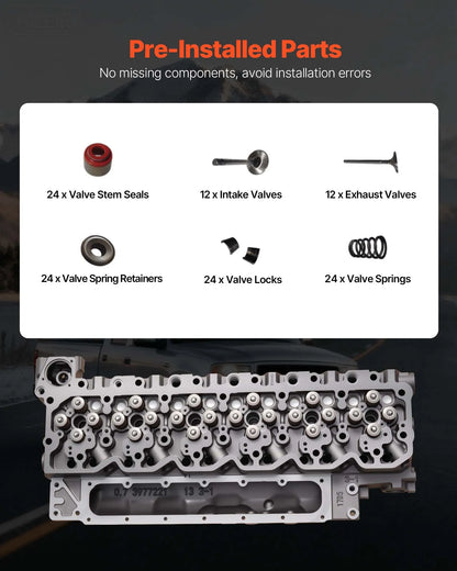 Cylinder Head Assembly, 6.7L Replacement for 2007-2018 Dodge Cummins 6.7L, Compatible with Dodge Ram 2500 3500 4500 Models, Complete Engine Cylinder Head Assembly Replaces 3977221, Cast Iron
