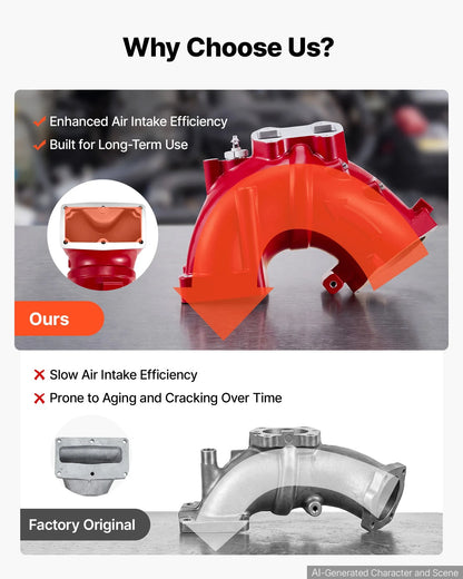 Intake Manifold Compatible with 2019-2024 Ram 2500/3500 OEM KMS2019R, Aluminum Alloy, Plug & Play Electrical Connections, Complete Hardware for Improved Intake Airflow & Engine Performance
