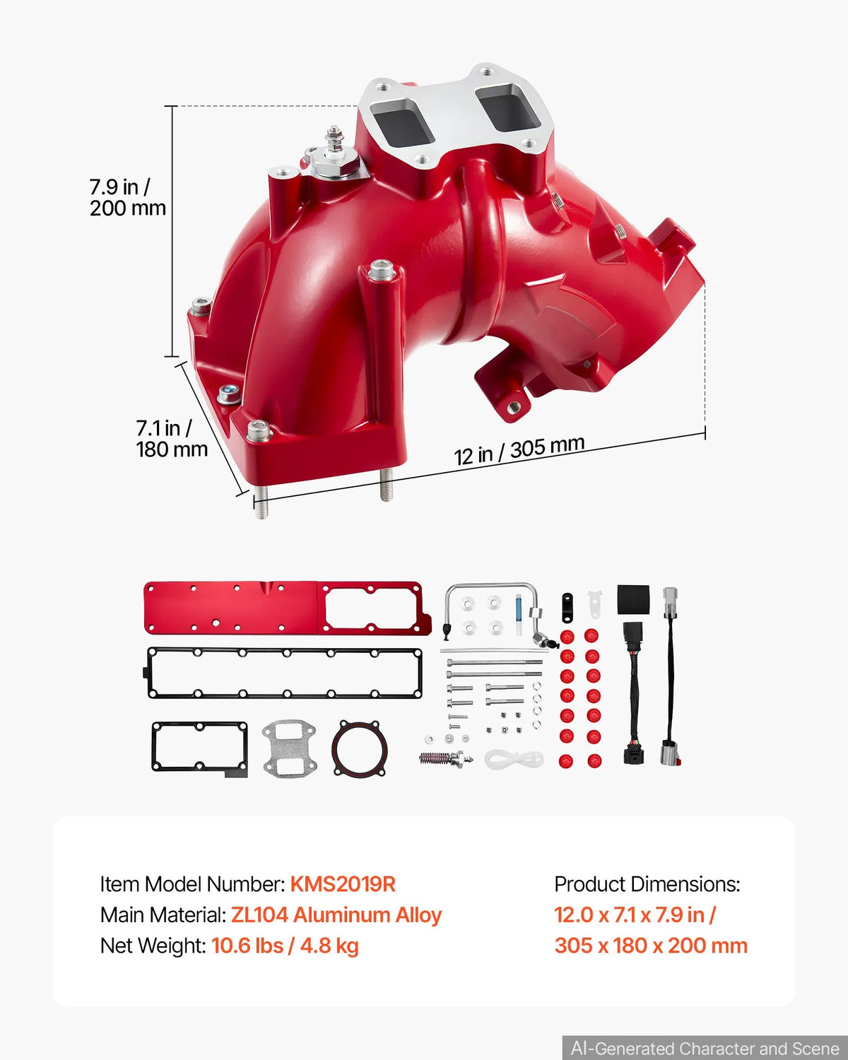 Intake Manifold Compatible with 2019-2024 Ram 2500/3500 OEM KMS2019R, Aluminum Alloy, Plug & Play Electrical Connections, Complete Hardware for Improved Intake Airflow & Engine Performance