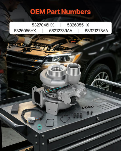 Complete Turbo Turbocharger Kit with Solenoid Valve, Compatible with 2013-2018 Dodge Ram 2500 3500 ISB 6.7L I6 ISB Turbo Diesel Engine, Replace# 5327046HX, 5326055HX, 5326056HX, 68212739AA